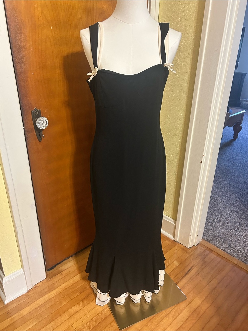 RIHOAS Black Maxi Dress with Cream Trim